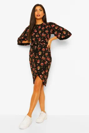 Maternity Floral Tie Waist Midi Dress