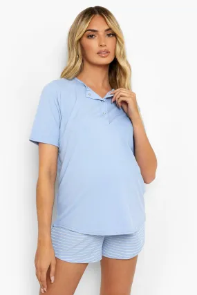 Maternity Nursing Rib Stripe Pj Short Set