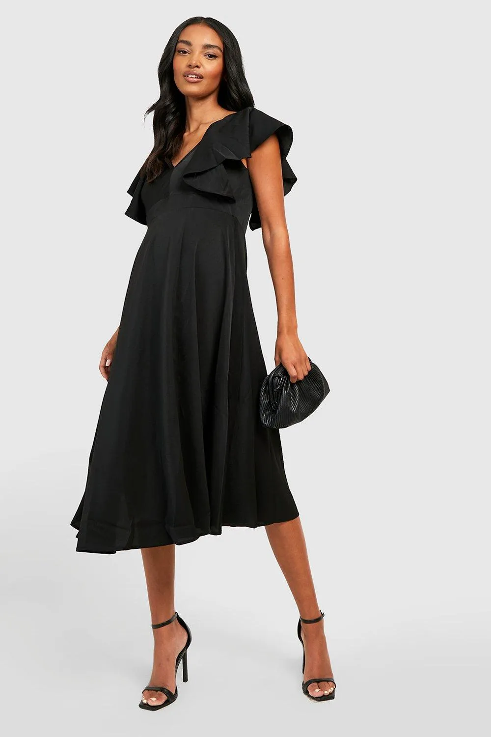 Maternity Occasion Tie Back Frill Midi Dress