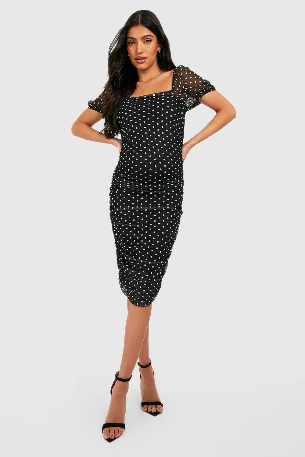 Maternity Polka Dot Mesh Midi Dress