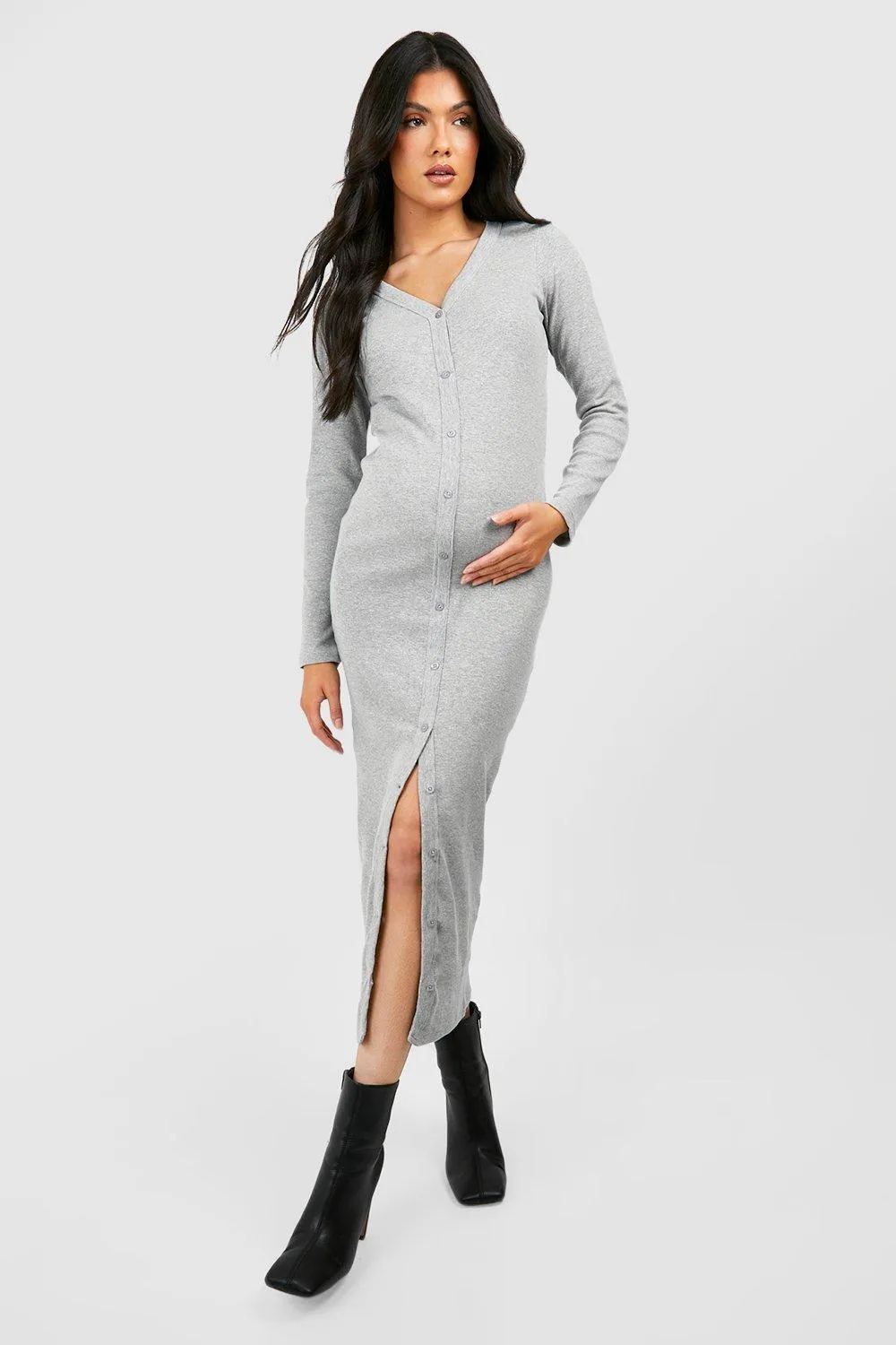 Maternity Rib Button Through Midi Dress