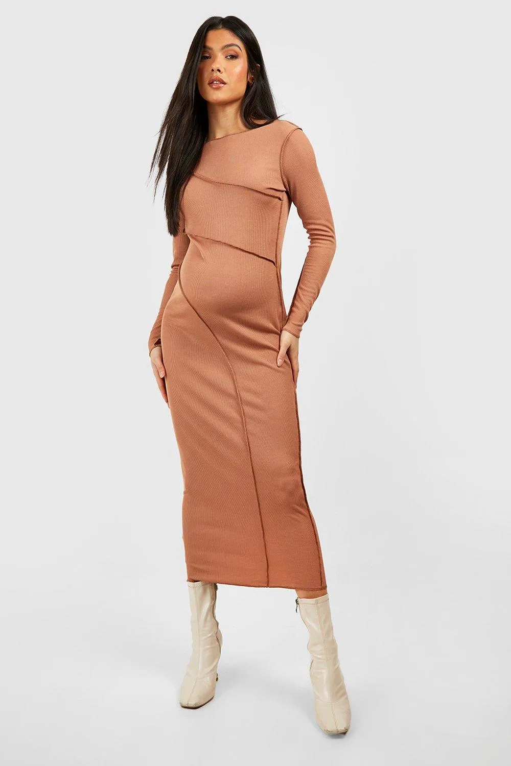 Maternity Rib Seamed Midi Dress