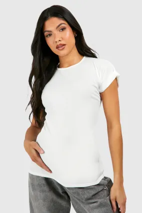 Maternity Ribbed Roll Sleeve T-shirt