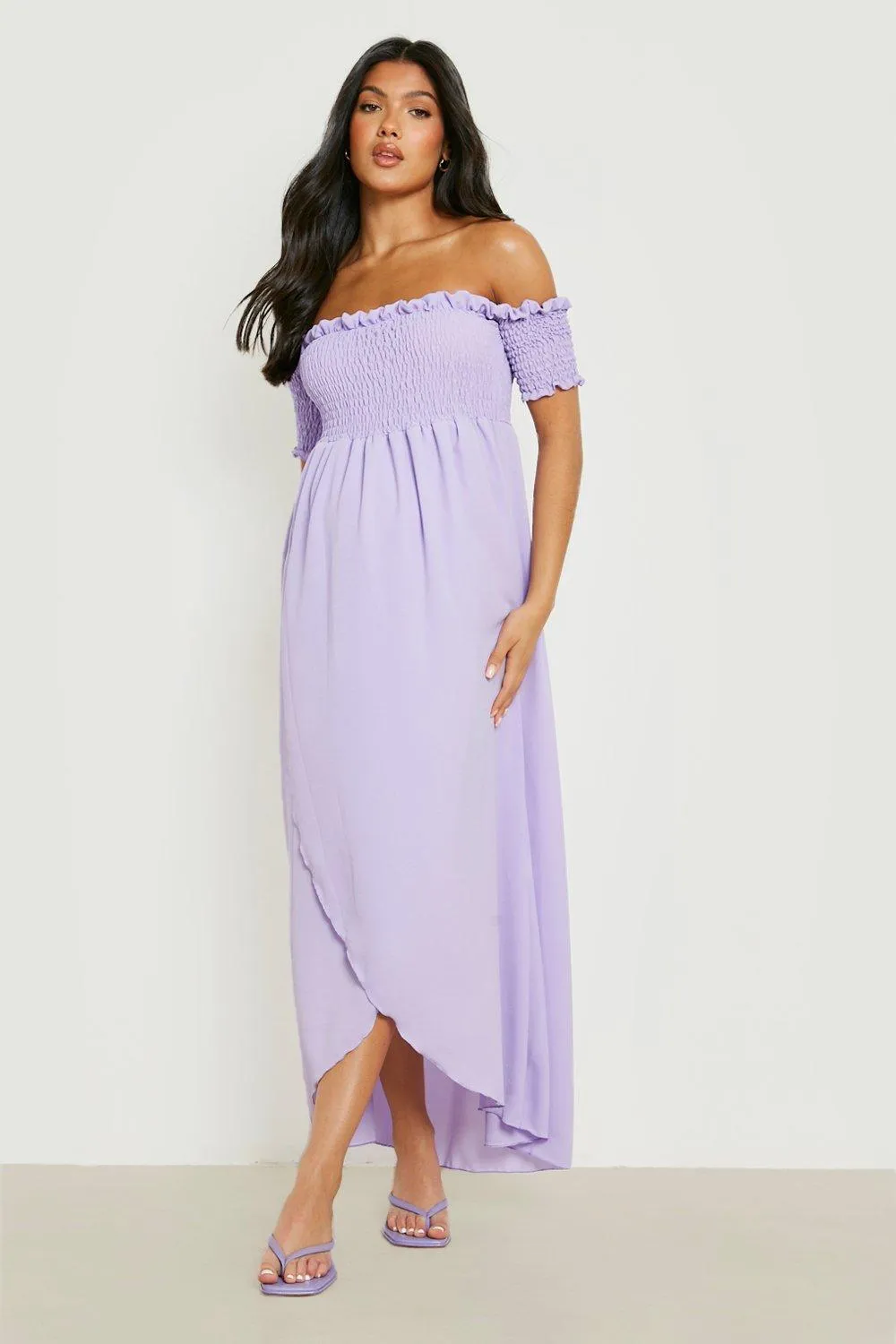 Maternity Shirred Off Shoulder Maxi Dress