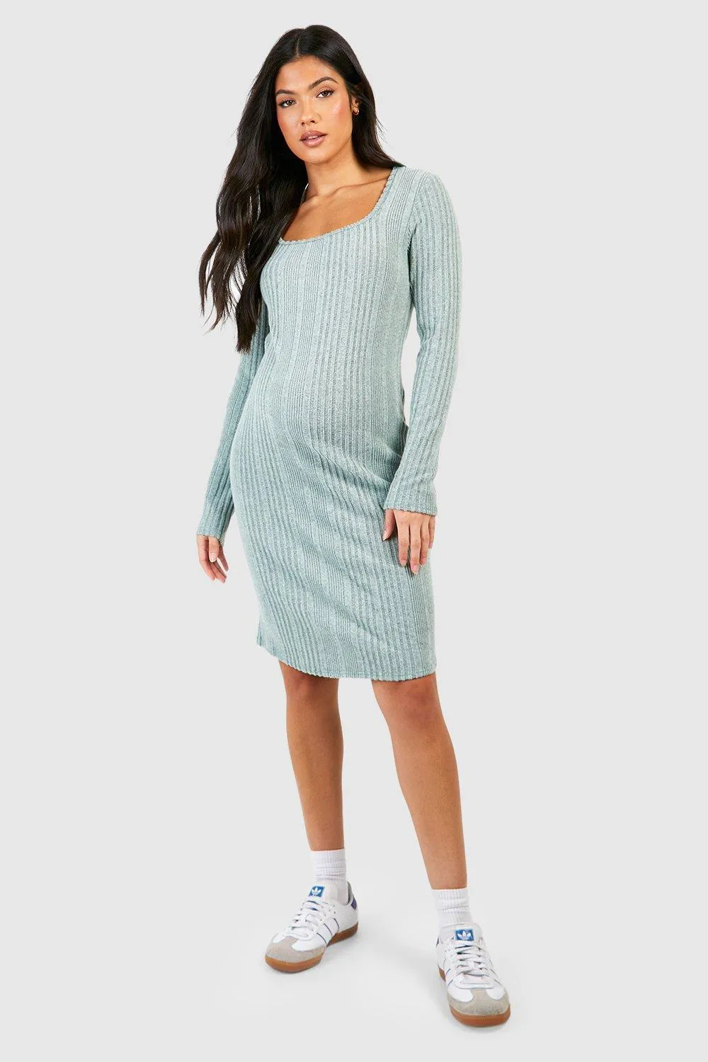 Maternity Soft Rib Knitted Square Neck Dress