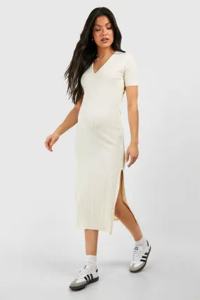 Maternity Soft Rib Short Sleeve Midi Dress