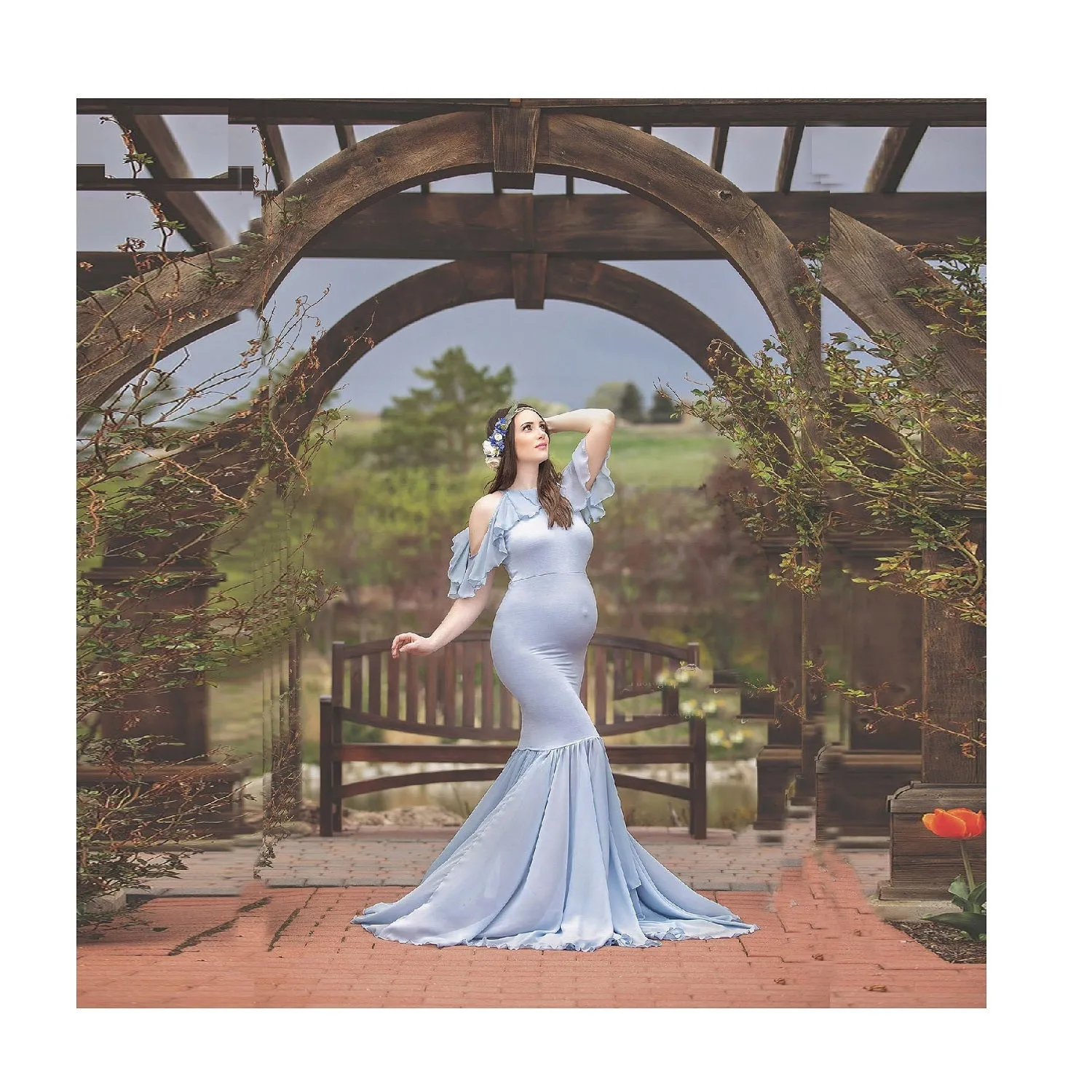 MBluxy Elegant Plus Size Photography Maternity  Dress