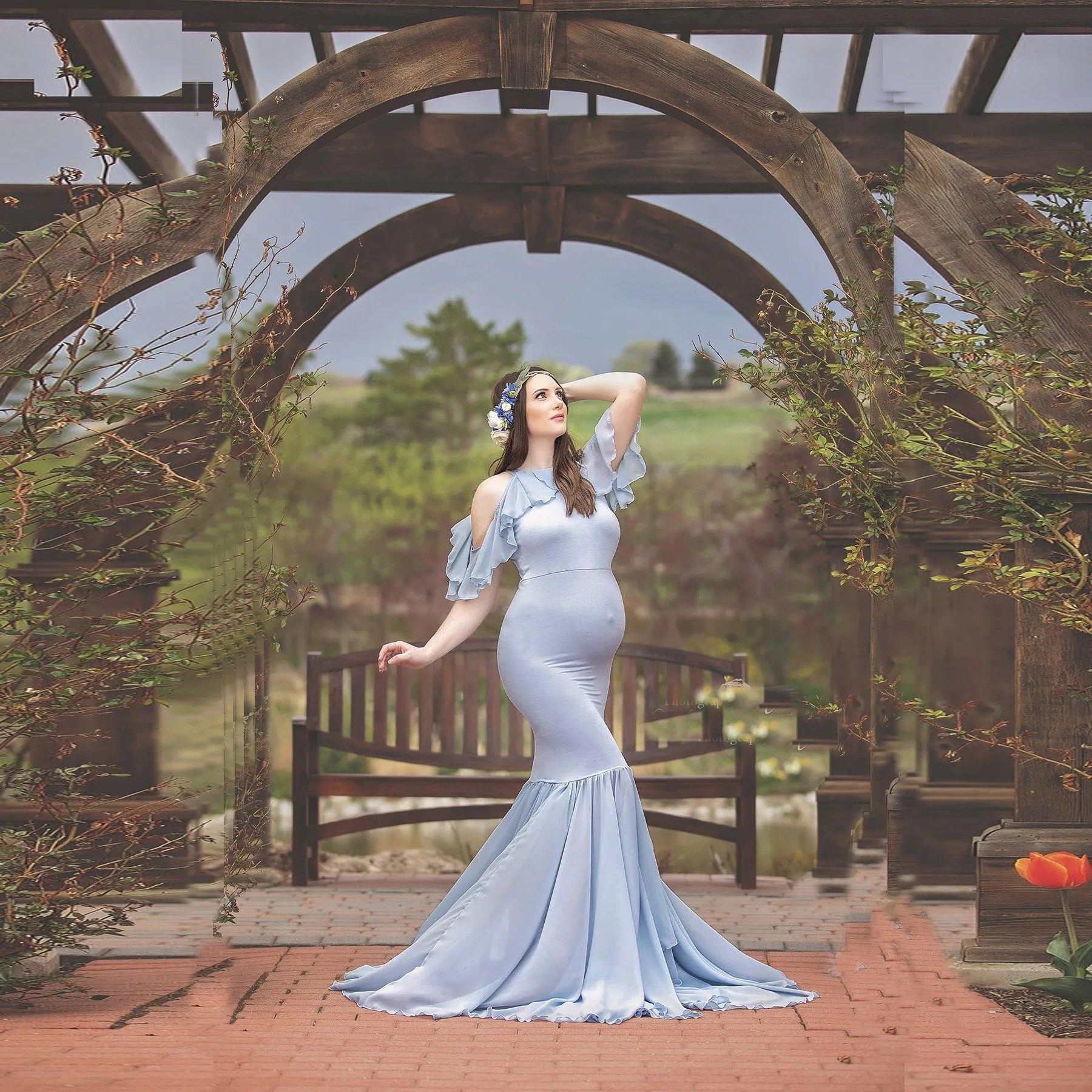 MBluxy Elegant Plus Size Photography Maternity  Dress