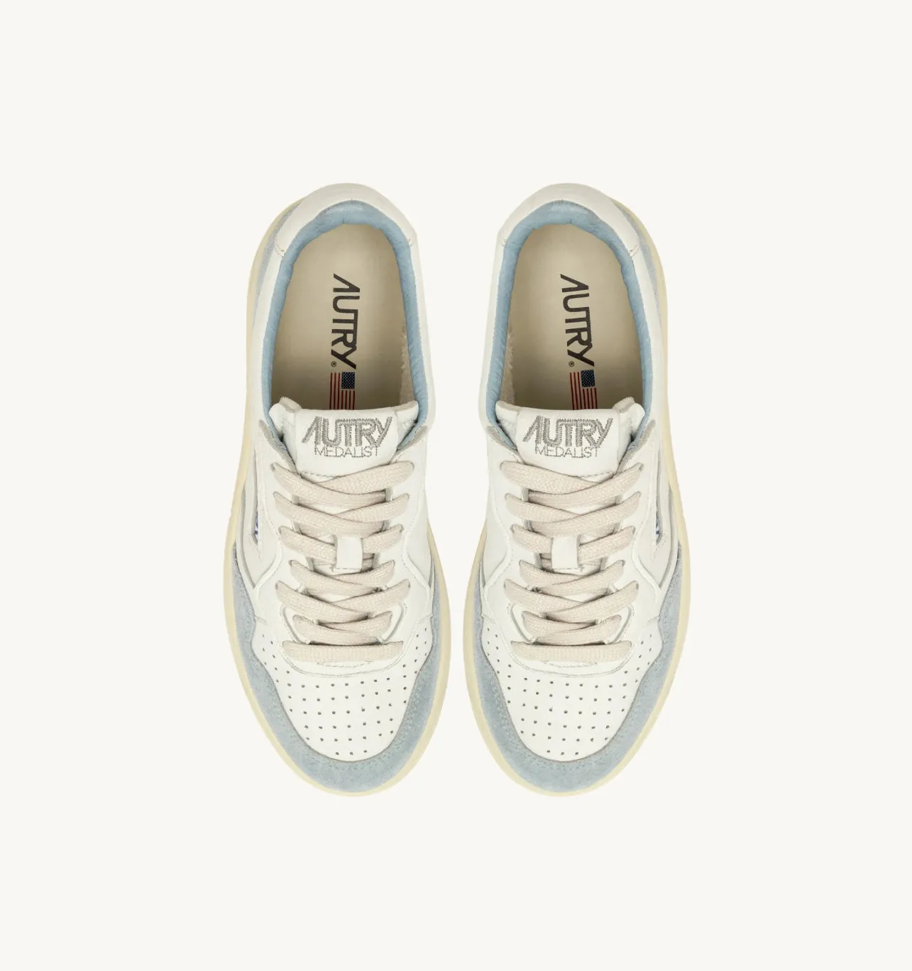 Medalist Low Top Trainers in Goat/ White Suede/ Portofino