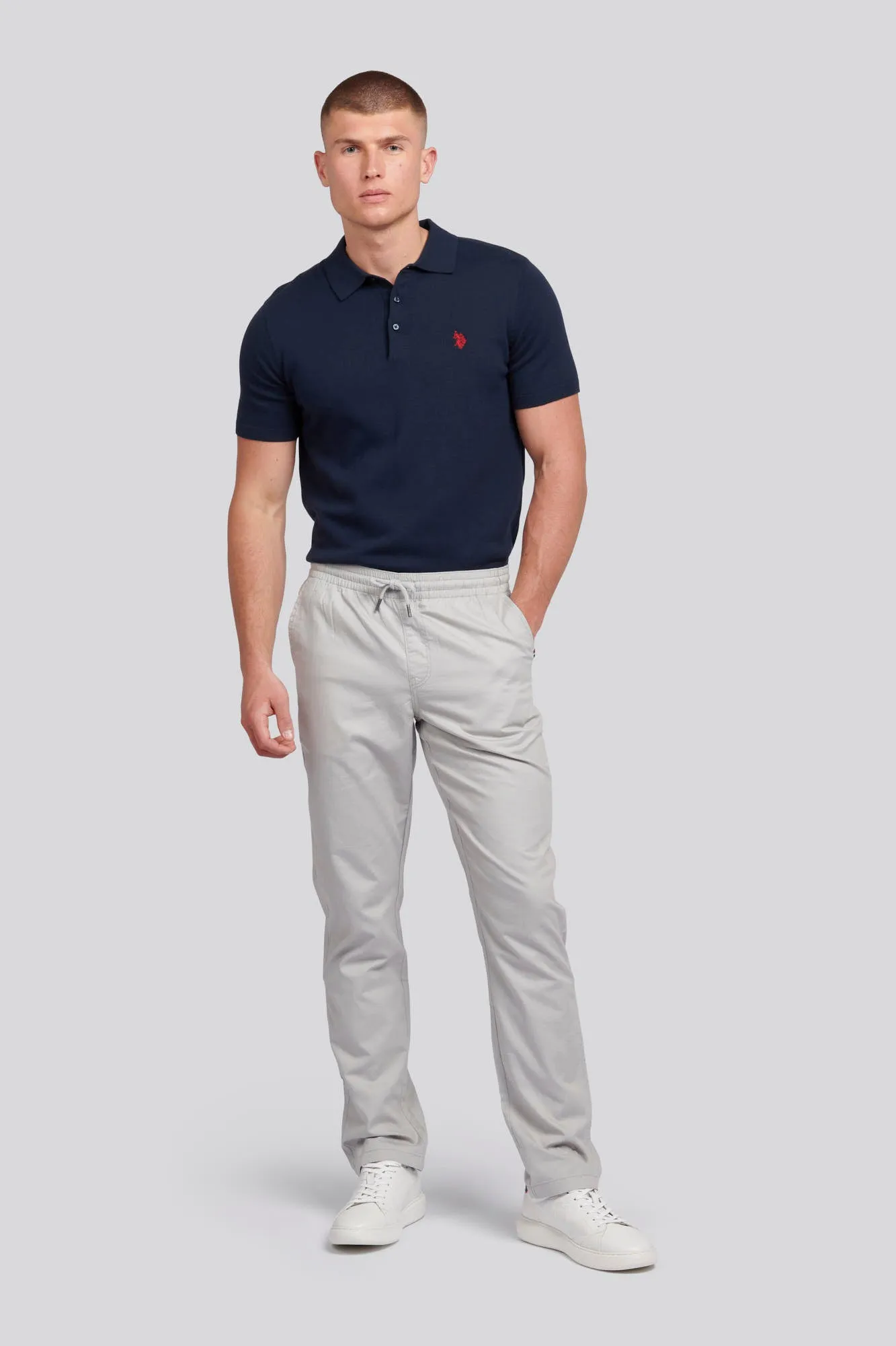 Mens Linen Blend Drawstring Trousers in Harbor Mist