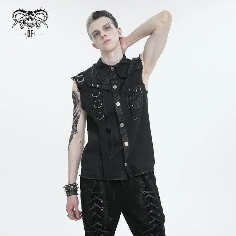 Men's Punk Buckle Splice Unedged Vest