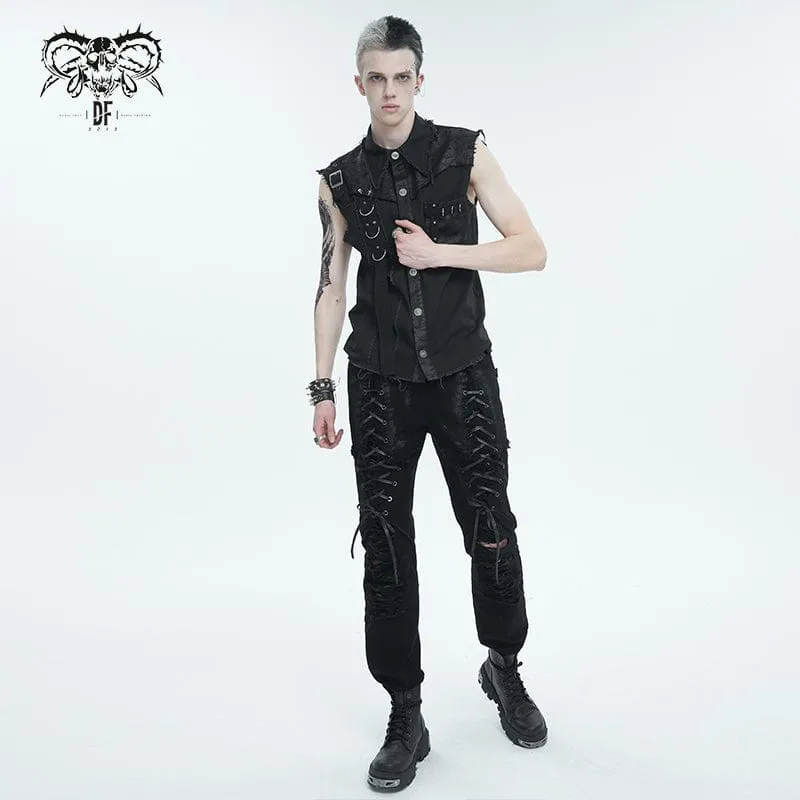 Men's Punk Buckle Splice Unedged Vest