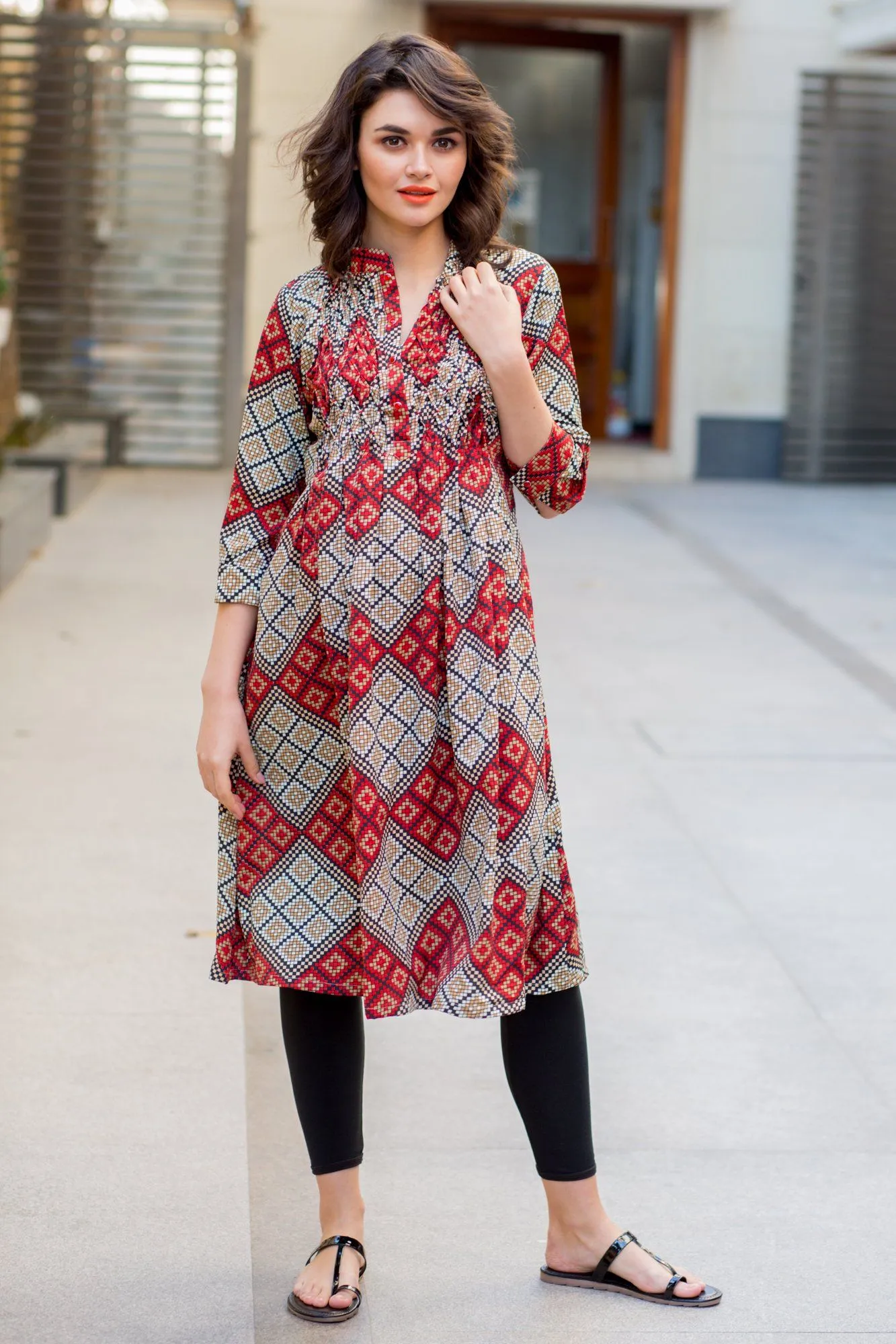 Mesh Print Maternity & Nursing Kurta