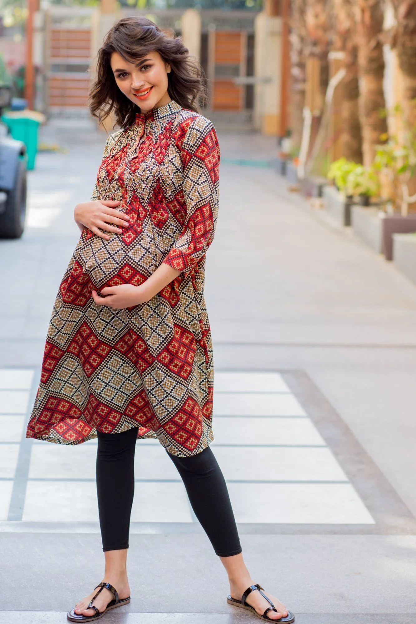 Mesh Print Maternity & Nursing Kurta