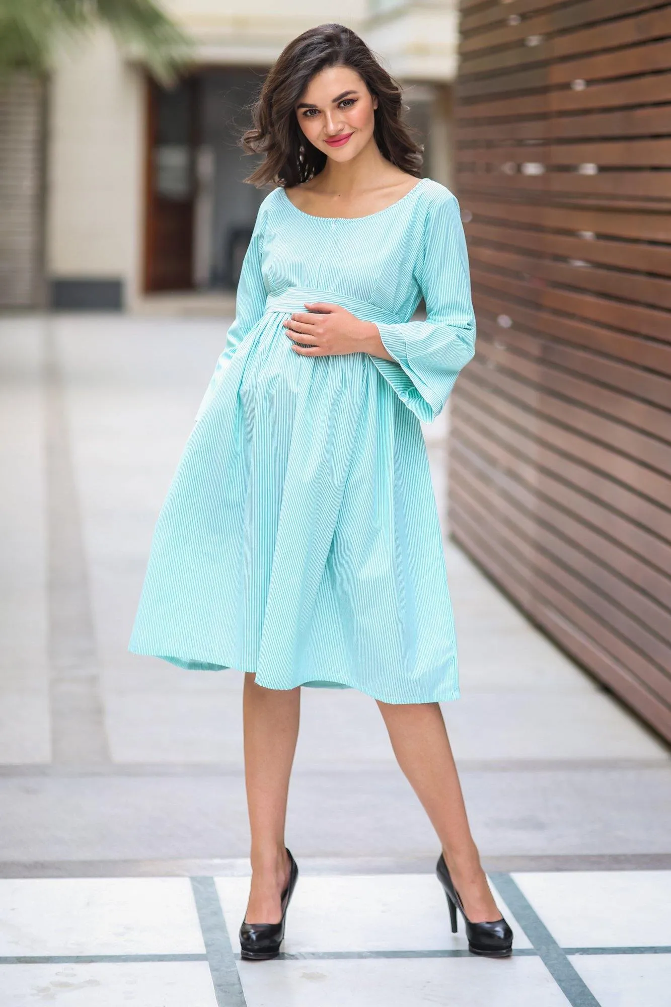 Mint Striped Maternity & Nursing Dress