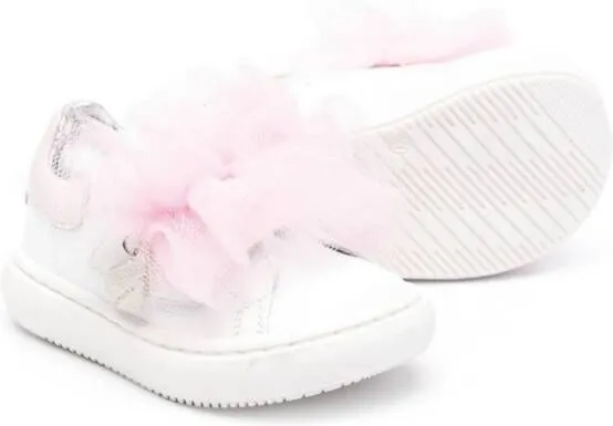 Monnalisa tulle-insert touch-strap sneakers White