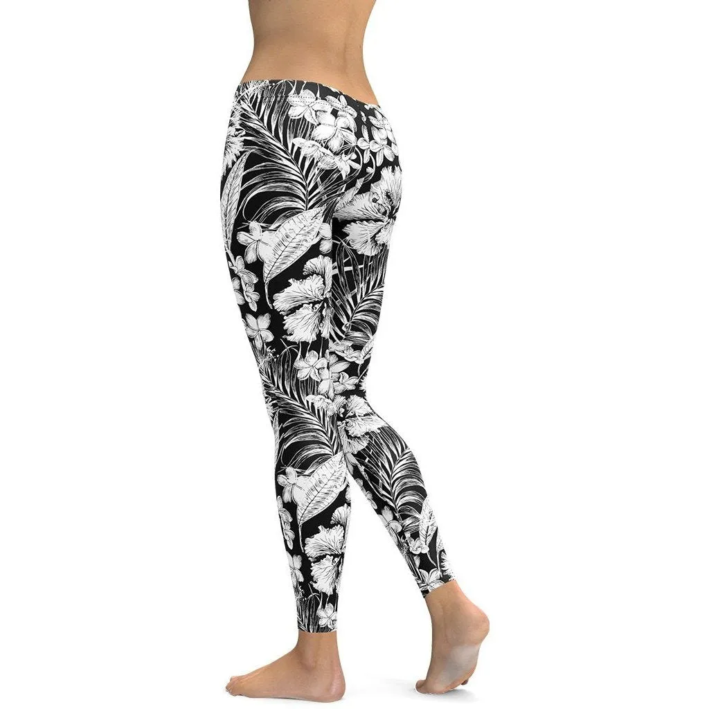 Monochrome Floral Leggings