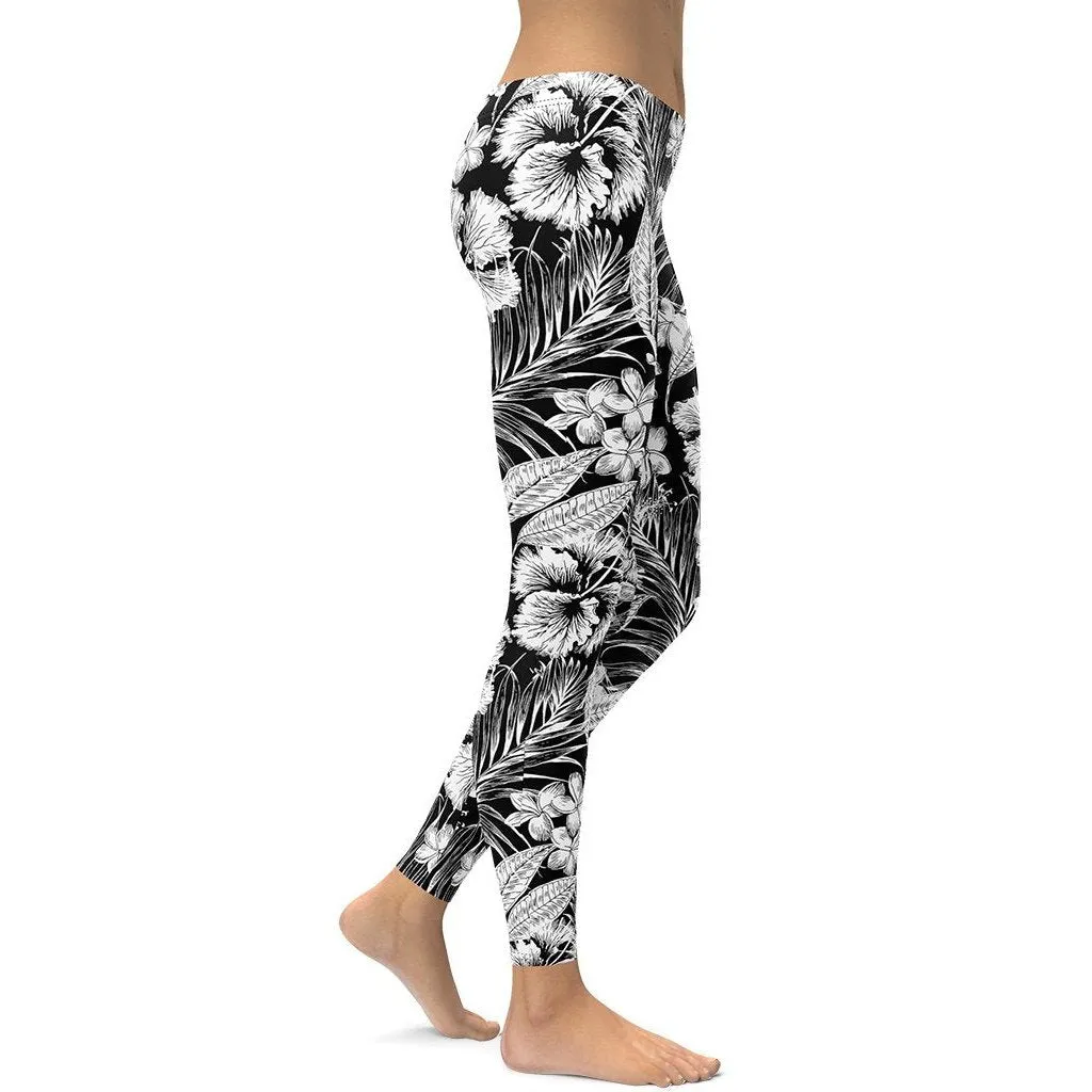 Monochrome Floral Leggings