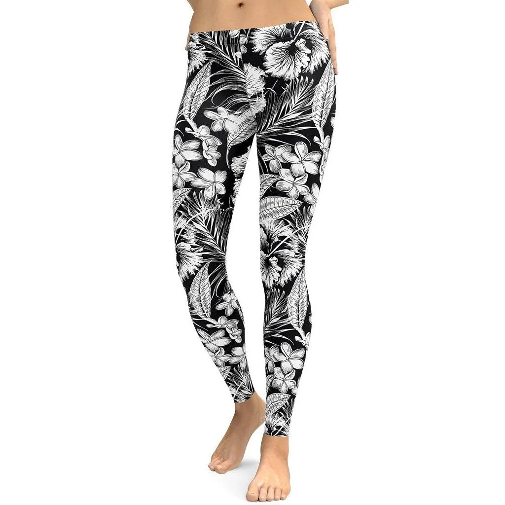 Monochrome Floral Leggings