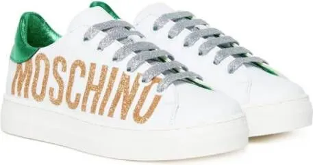 Moschino Kids glittered logo-print sneakers White