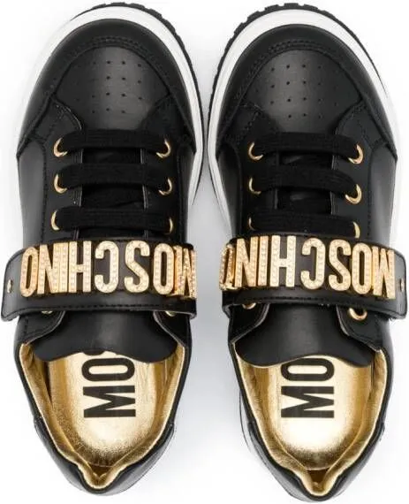 Moschino Kids logo-lettering leather sneakers Black