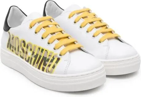 Moschino Kids logo-print lether sneakers White