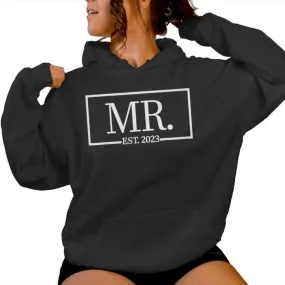 Mr Est 2023 Married Couple Husband Wife Mrs Wedding Mr Women Hoodie