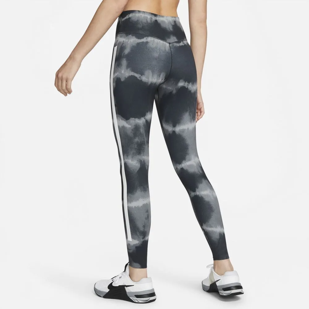 Nike Women's Dri-FIT One Luxe  Mid-Rise Printed Training Leggings Black / White / Clear