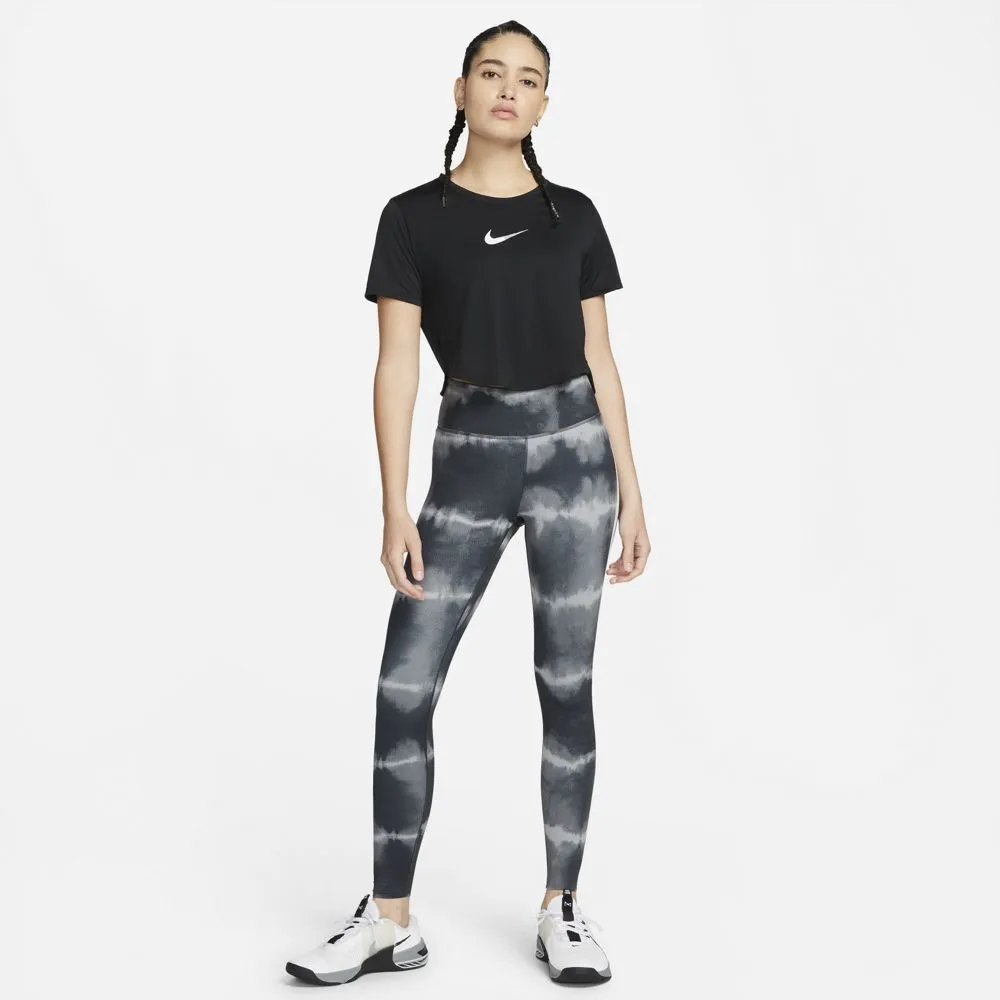 Nike Women's Dri-FIT One Luxe  Mid-Rise Printed Training Leggings Black / White / Clear