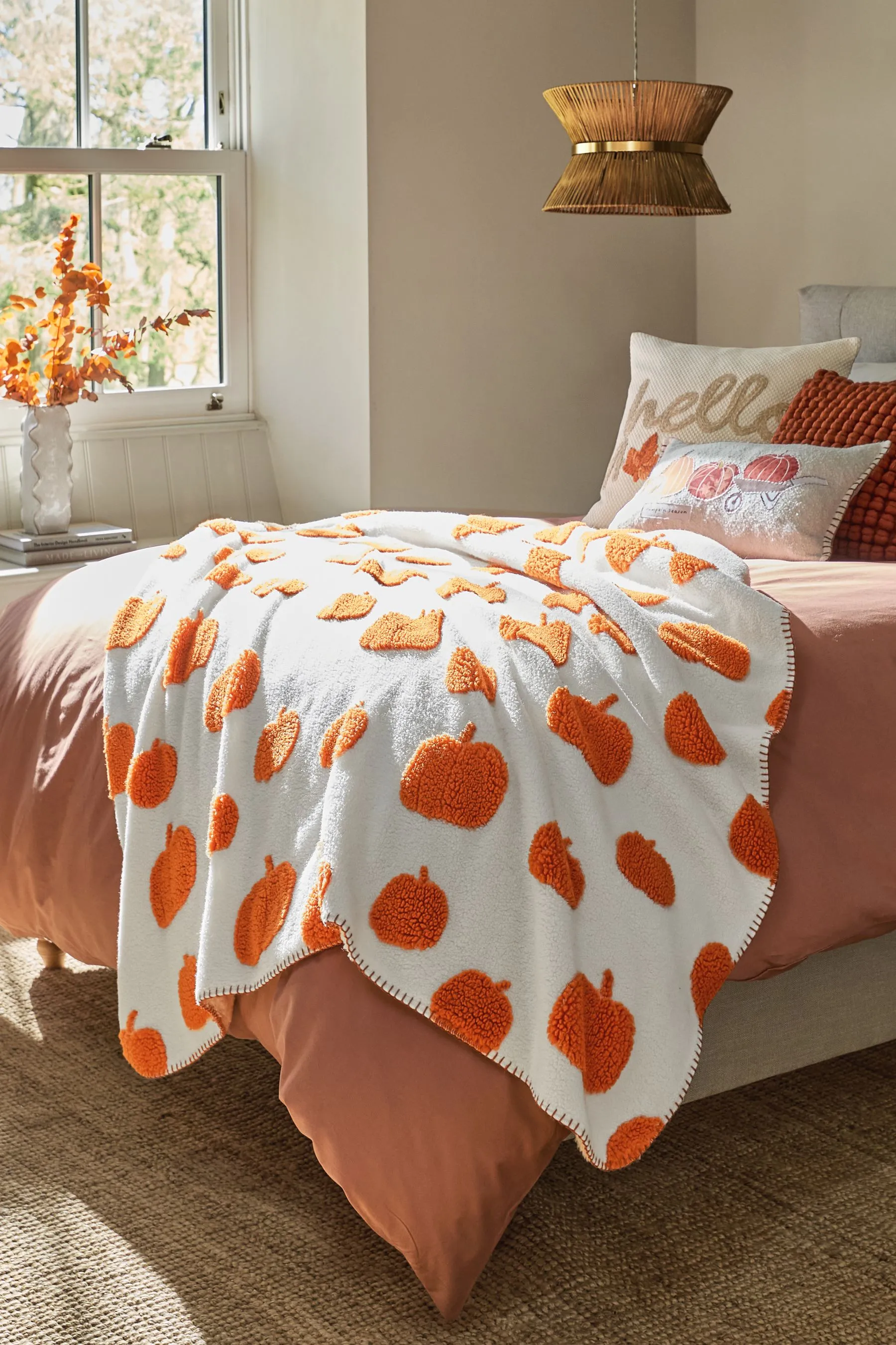 Orange Autumn Pumpkin Sherpa Fleece Throw