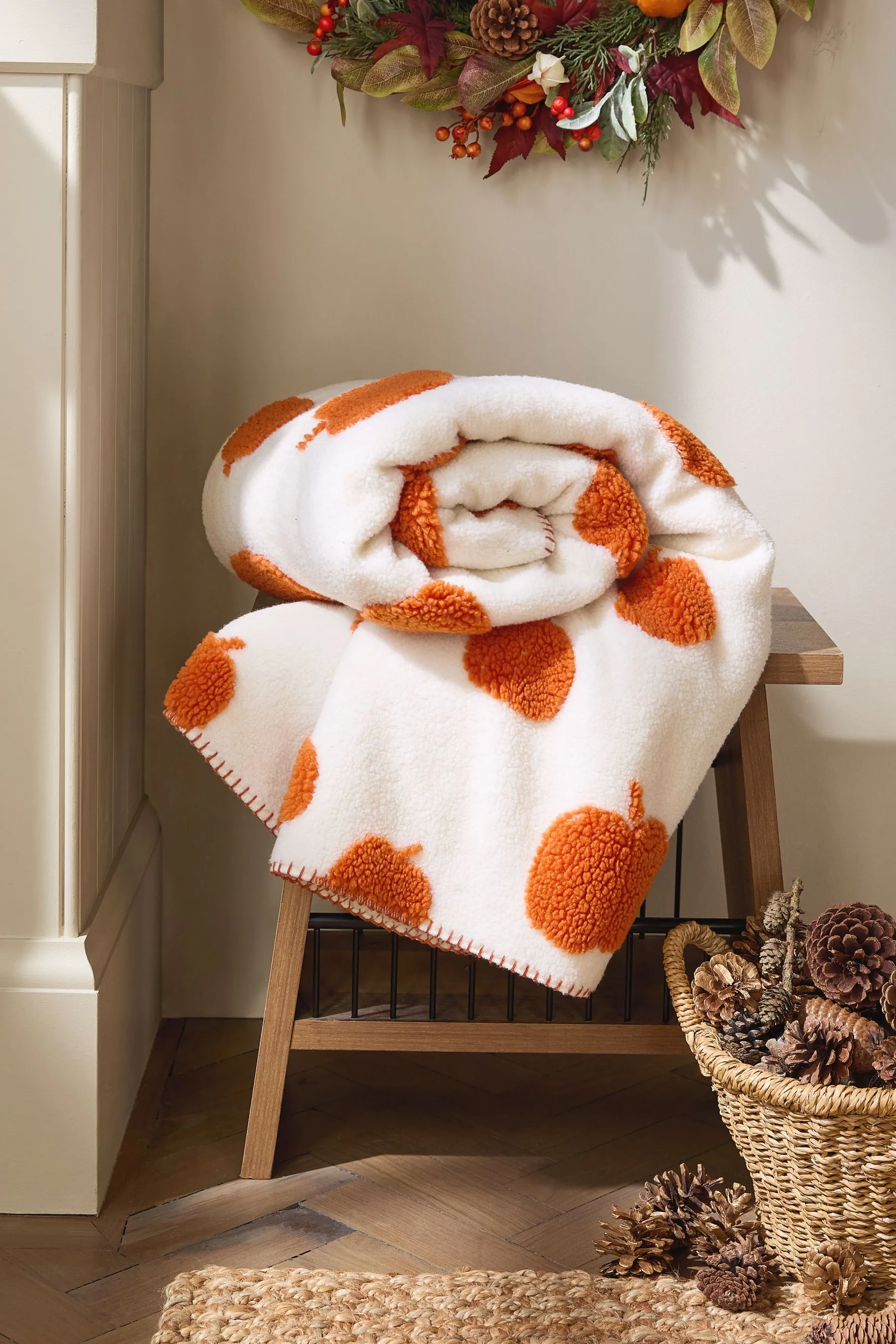 Orange Autumn Pumpkin Sherpa Fleece Throw