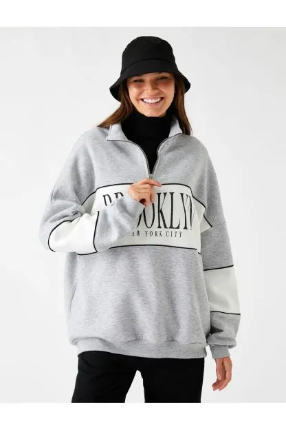 Oversize Sweatshirt High Neck Zipper Fleece Inner