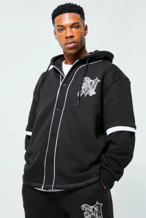 Oversized Faux Layer Infill Baseball Hoodie | boohooMAN UK