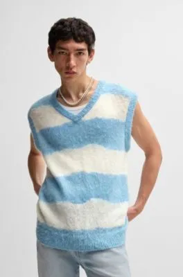 Oversized-fit knit vest with block stripes