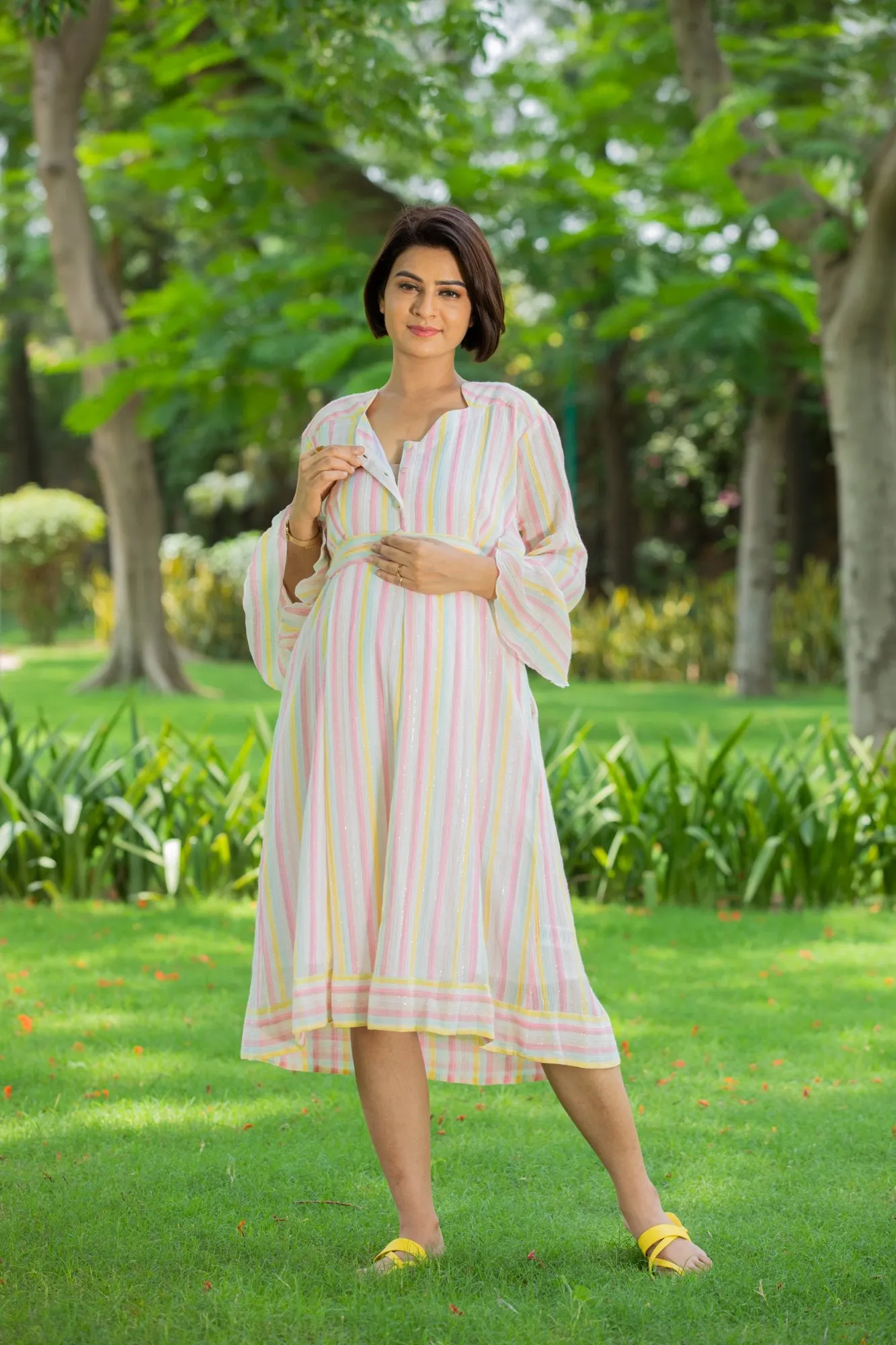 Pastel Striped Maternity & Nursing Dress