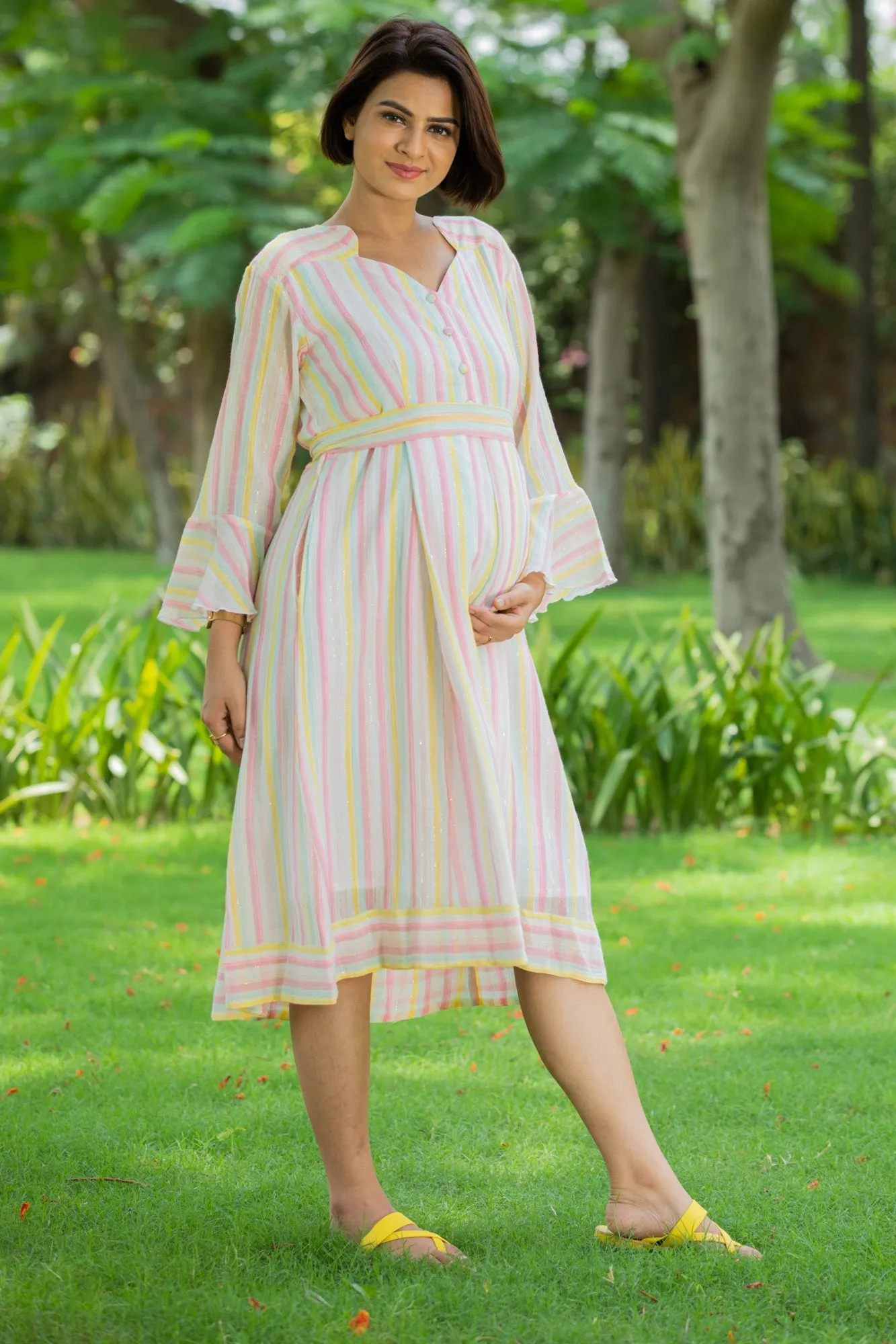 Pastel Striped Maternity & Nursing Dress