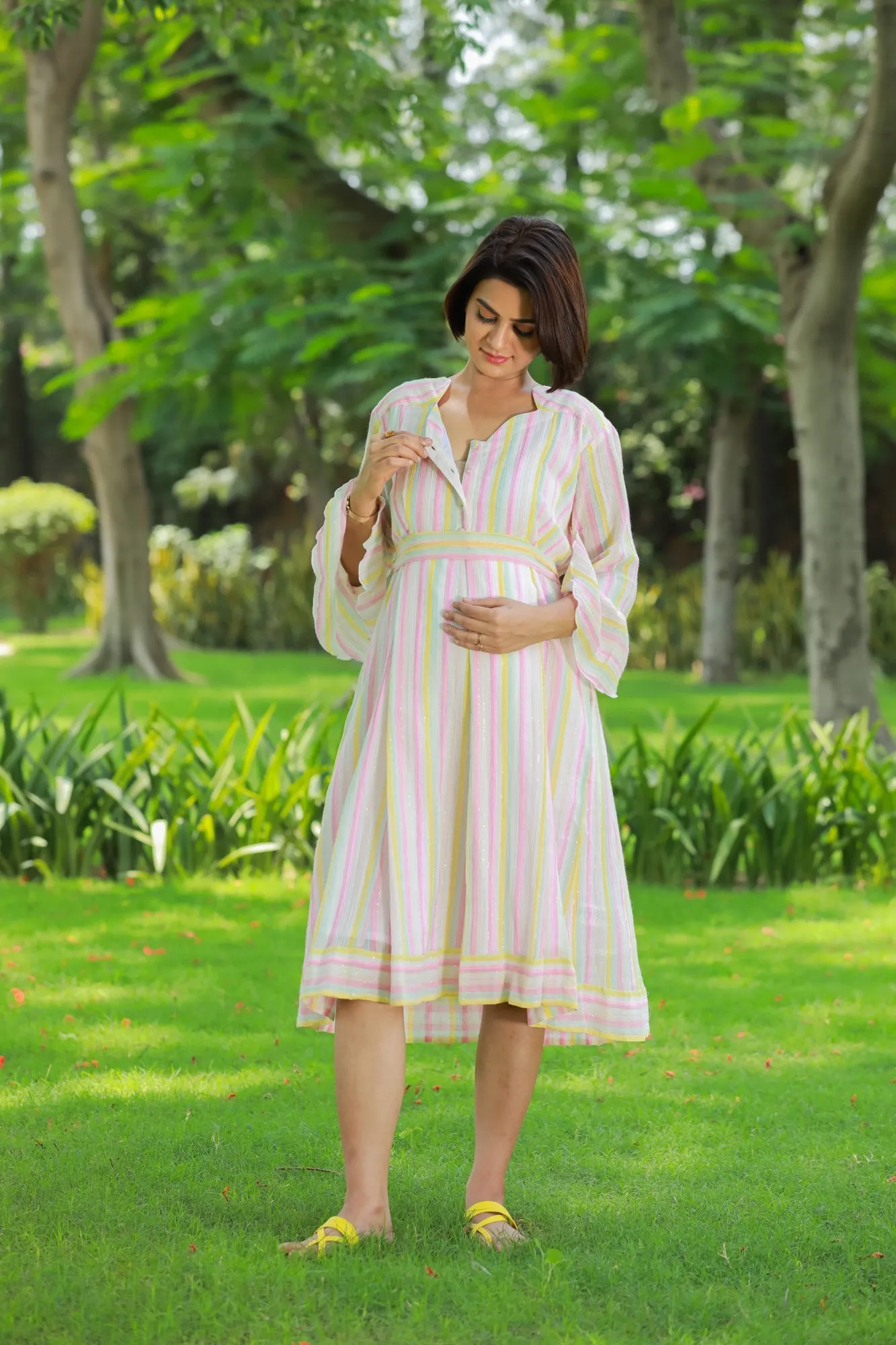 Pastel Striped Maternity & Nursing Dress