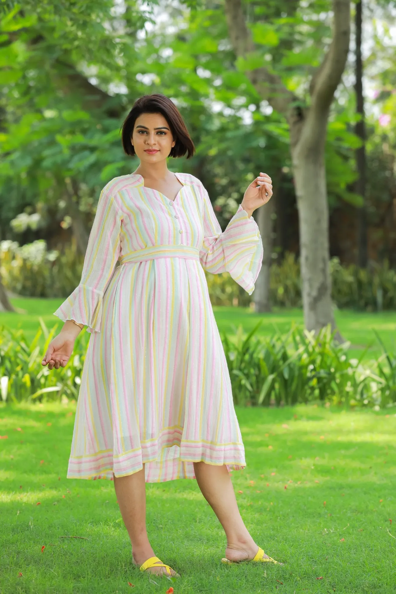 Pastel Striped Maternity & Nursing Dress