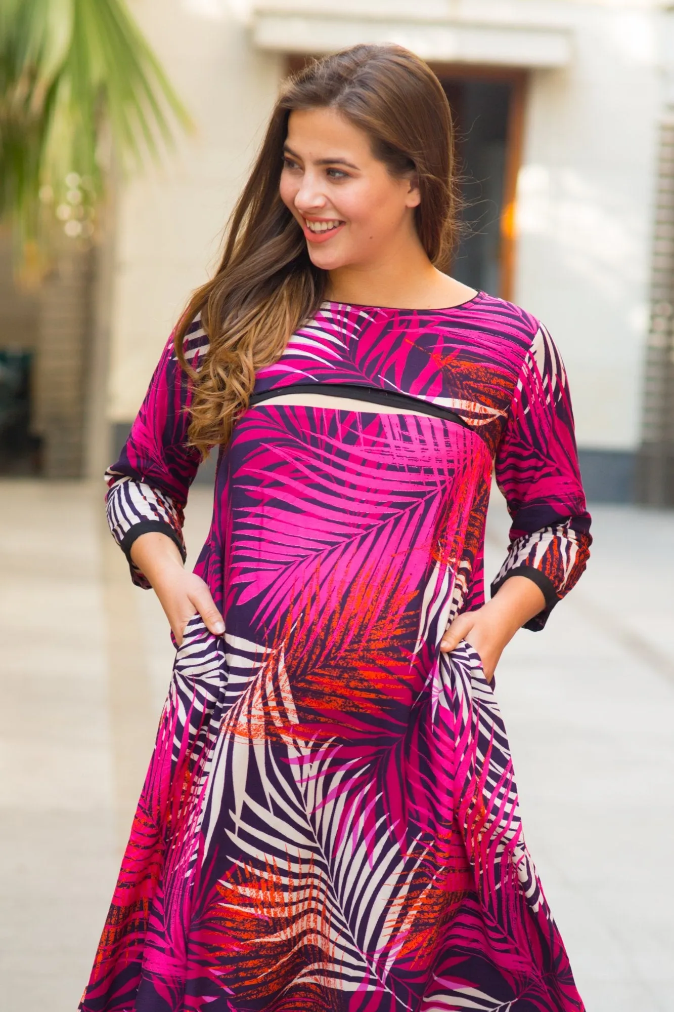 Pink Leafy Maternity & Nursing Dress