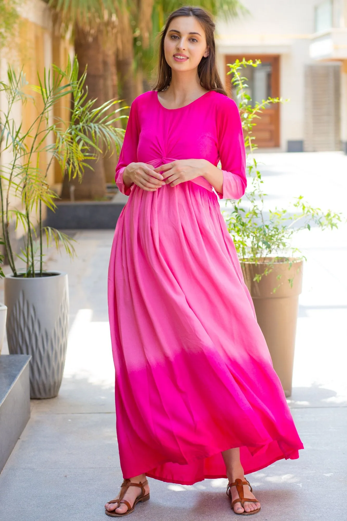 Pink Ombre Maternity Knot Dress