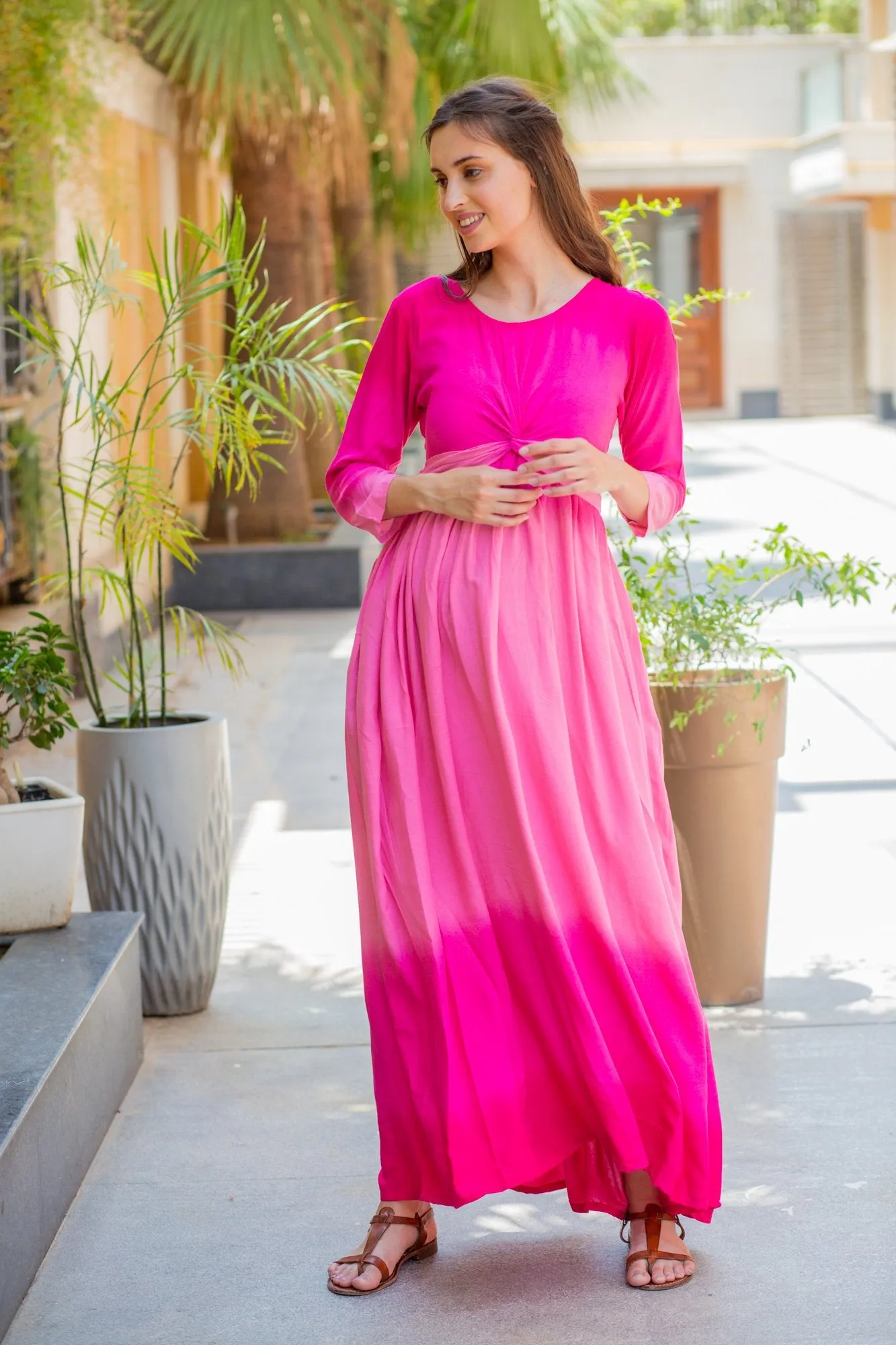 Pink Ombre Maternity Knot Dress