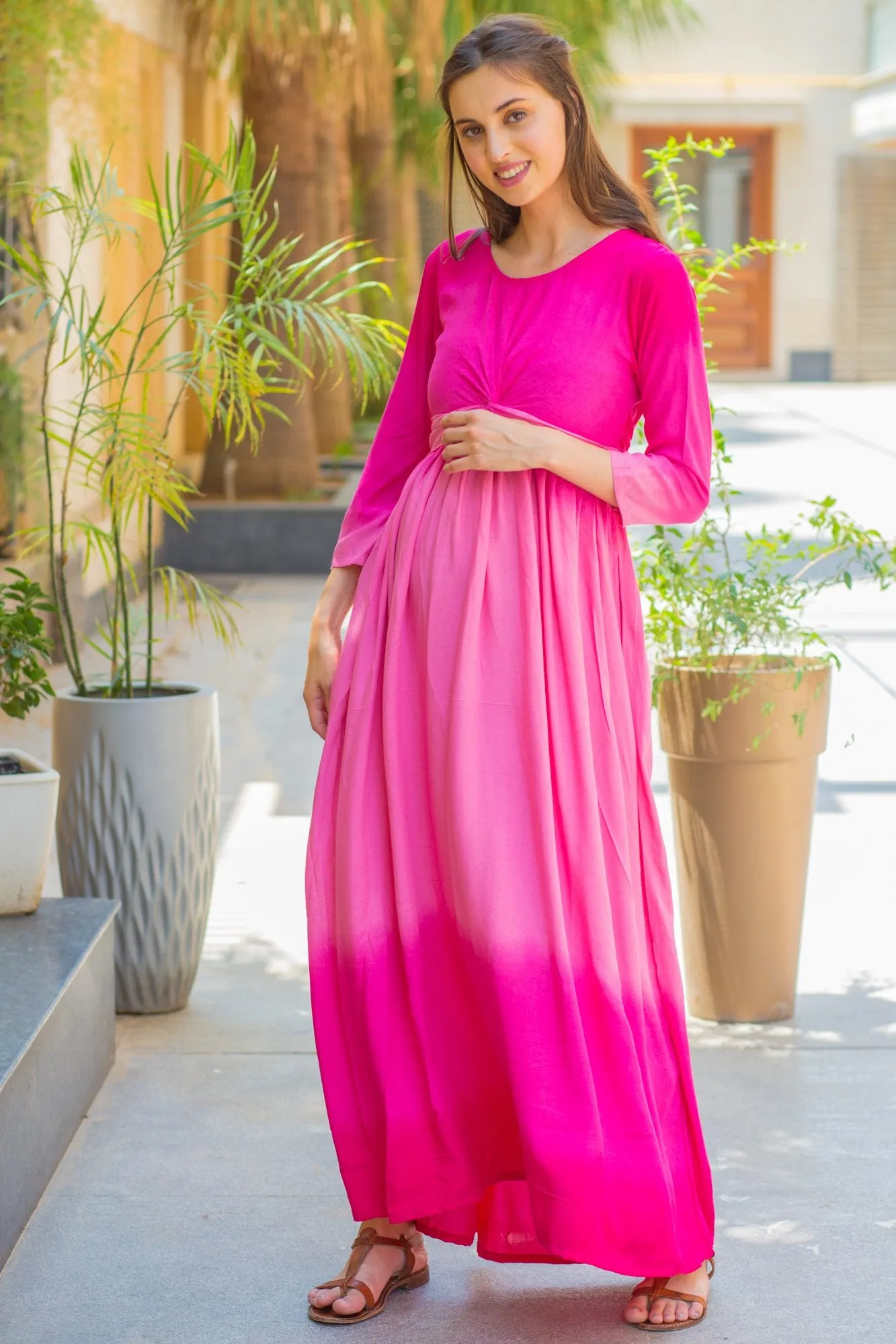 Pink Ombre Maternity Knot Dress