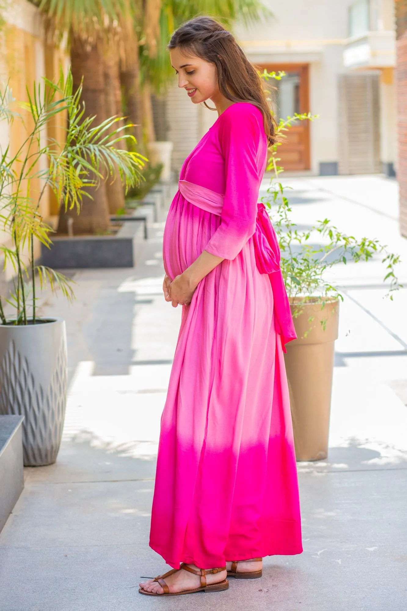 Pink Ombre Maternity Knot Dress