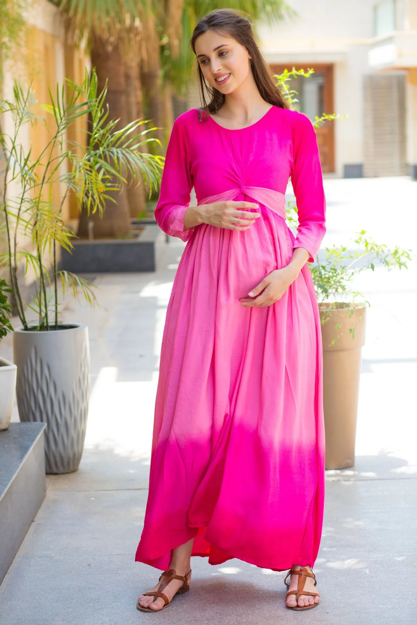 Pink Ombre Maternity Knot Dress