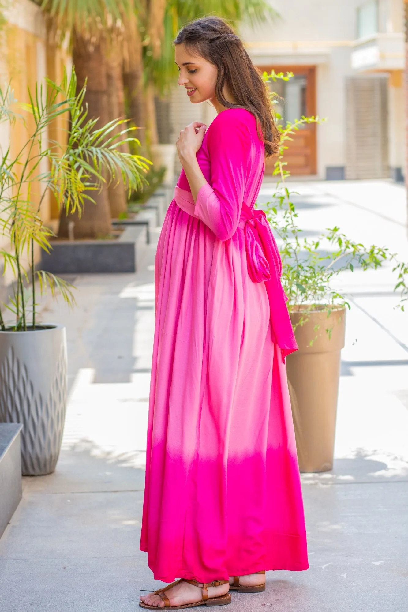 Pink Ombre Maternity Knot Dress