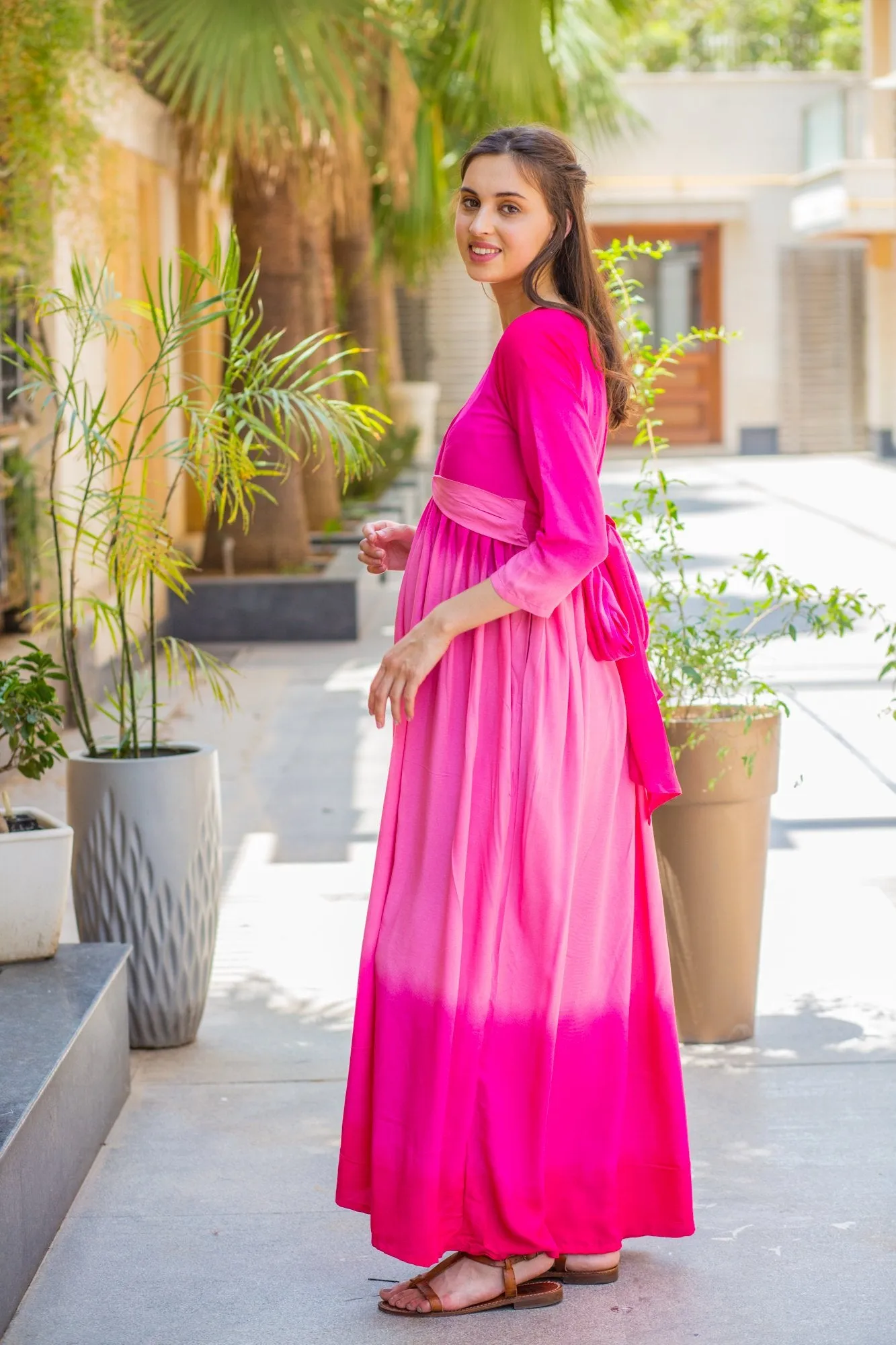 Pink Ombre Maternity Knot Dress