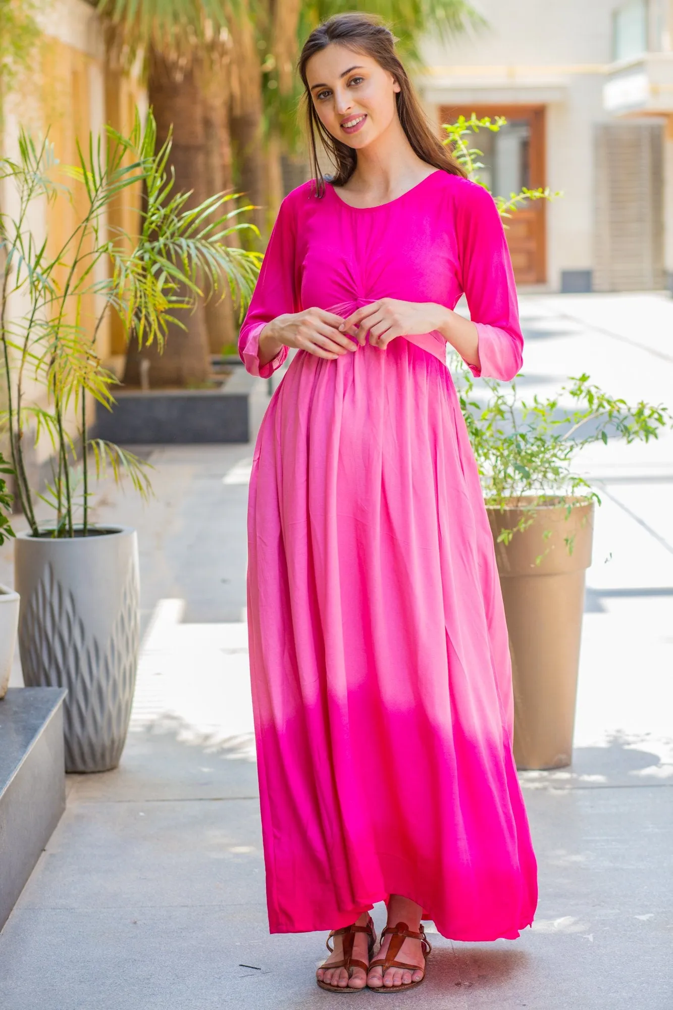 Pink Ombre Maternity Knot Dress