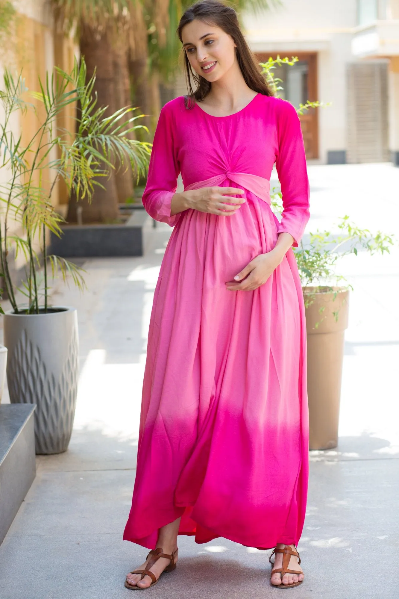 Pink Ombre Maternity Knot Dress