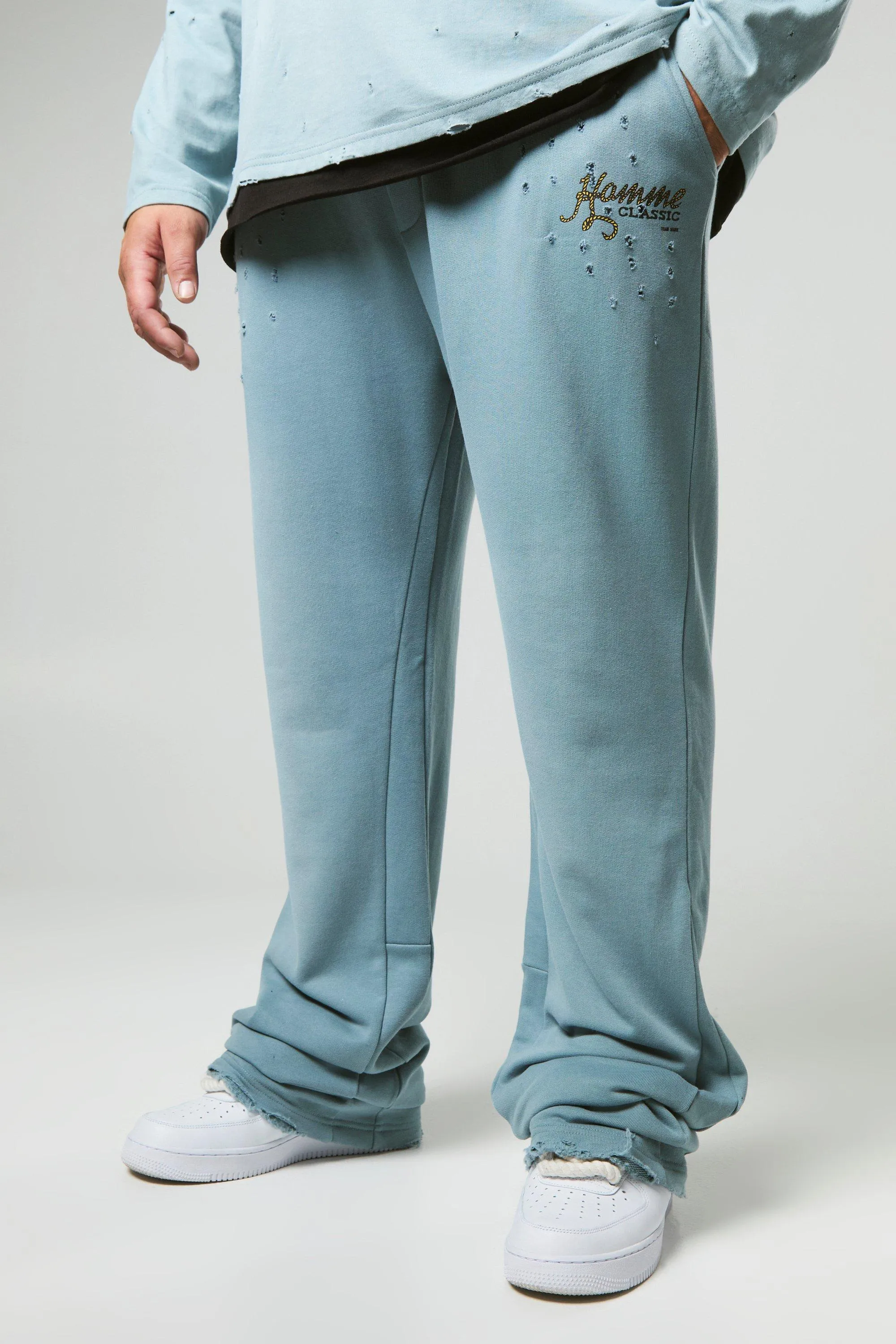 Plus Distressed Flared Joggers