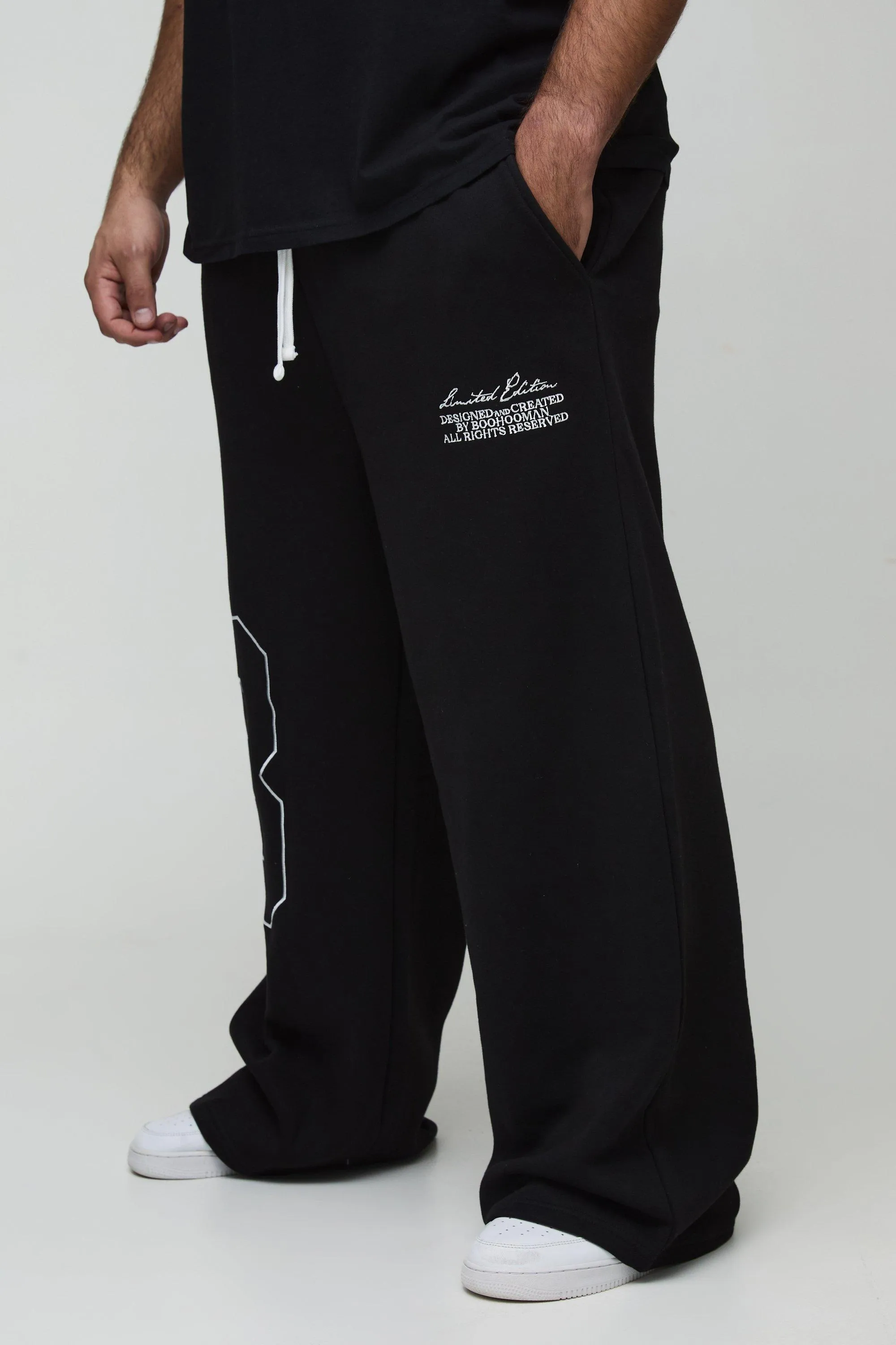 Plus Wide Leg Homme Embroidered Varsity Joggers